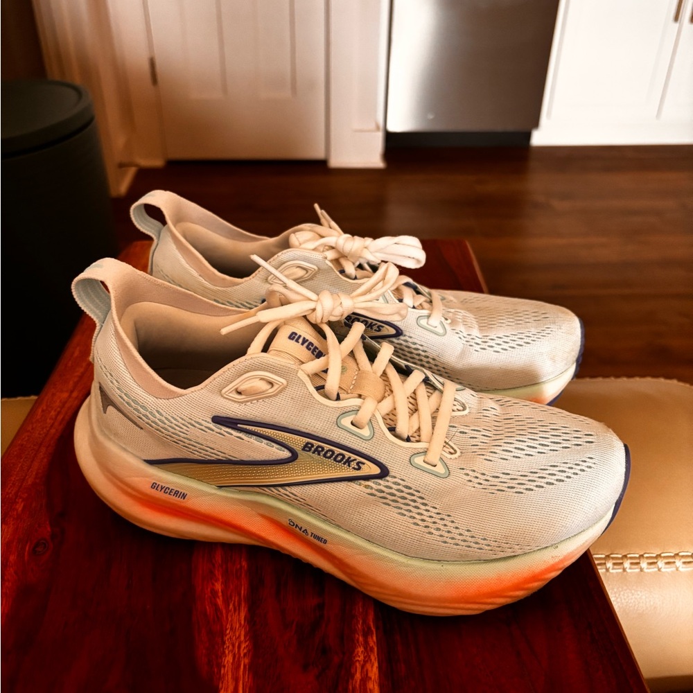 Brooks Glycerin Women’s Running Shoes - White with Pink, Green and Blue Accent